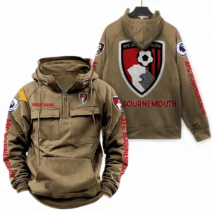 A.F.C. Bournemouth Fans Gift Tactical Quarter Zip Hoodie, All Over Print Tactical Quarter Zip Hoodie For Sport Fan, Custom Name EPL111073025123-Khaki