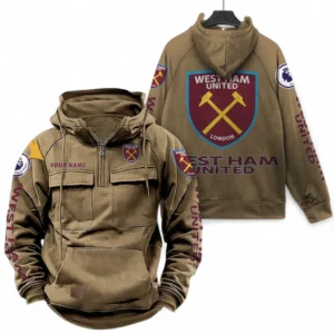 West Ham United Fans Gift Tactical Quarter Zip Hoodie, All Over Print Tactical Quarter Zip Hoodie For Sport Fan, Custom Name EPL111073025124-Khaki