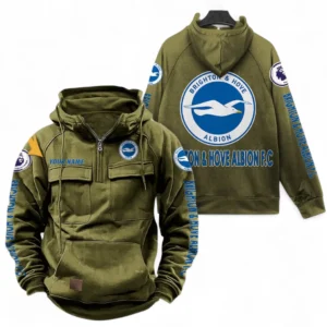 Brighton & Hove Albion F.C Fans Gift Tactical Quarter Zip Hoodie, All Over Print Tactical Quarter Zip Hoodie For Sport Fan, Custom Name EPL111073025126-Army Green