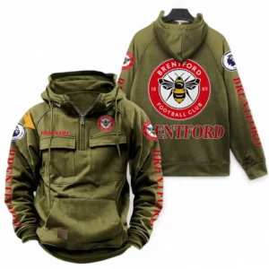 Brentford FC Fans Gift Tactical Quarter Zip Hoodie, All Over Print Tactical Quarter Zip Hoodie For Sport Fan, Custom Name EPL111073025129-Army Green