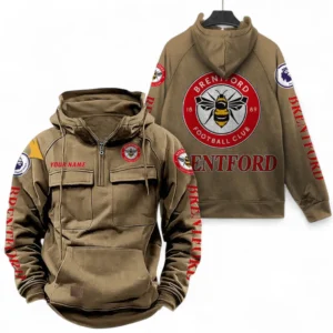 Brentford FC Fans Gift Tactical Quarter Zip Hoodie, All Over Print Tactical Quarter Zip Hoodie For Sport Fan, Custom Name EPL111073025129-Khaki