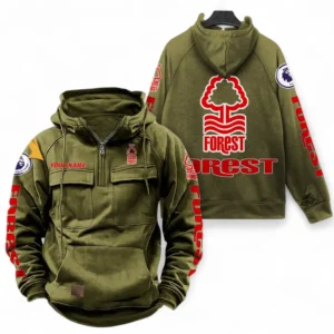 Nottingham Forest F.C Fans Gift Tactical Quarter Zip Hoodie, All Over Print Tactical Quarter Zip Hoodie For Sport Fan, Custom Name EPL111073025130-Army Green