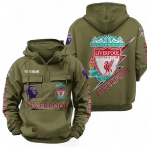 Liverpool F.C Fans Gift Tactical Quarter Zip Hoodie, All Over Print Tactical Quarter Zip Hoodie For Sport Fan, Custom Name EPL113073025444-Army Green
