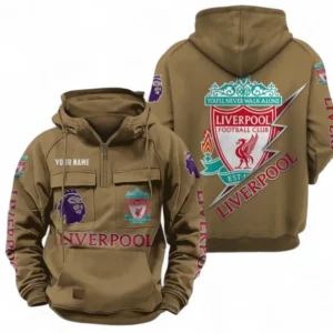 Liverpool F.C Fans Gift Tactical Quarter Zip Hoodie, All Over Print Tactical Quarter Zip Hoodie For Sport Fan, Custom Name EPL113073025444-Khaki