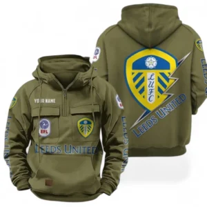 Leeds United Fans Gift Tactical Quarter Zip Hoodie, All Over Print Tactical Quarter Zip Hoodie For Sport Fan, Custom Name EPL113073025445-Army Green