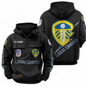 Leeds United Fans Gift Tactical Quarter Zip Hoodie, All Over Print Tactical Quarter Zip Hoodie For Sport Fan, Custom Name EPL113073025445-Black