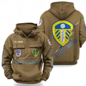 Leeds United Fans Gift Tactical Quarter Zip Hoodie, All Over Print Tactical Quarter Zip Hoodie For Sport Fan, Custom Name EPL113073025445-Khaki