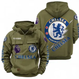 Chelsea F.C Fans Gift Tactical Quarter Zip Hoodie, All Over Print Tactical Quarter Zip Hoodie For Sport Fan, Custom Name EPL113073025447-Army Green
