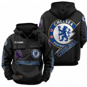 Chelsea F.C Fans Gift Tactical Quarter Zip Hoodie, All Over Print Tactical Quarter Zip Hoodie For Sport Fan, Custom Name EPL113073025447-Black
