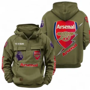Arsenal F.C. Fans Gift Tactical Quarter Zip Hoodie, All Over Print Tactical Quarter Zip Hoodie For Sport Fan, Custom Name EPL113073025448-Army Green