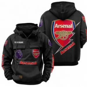 Arsenal F.C. Fans Gift Tactical Quarter Zip Hoodie, All Over Print Tactical Quarter Zip Hoodie For Sport Fan, Custom Name EPL113073025448-Black