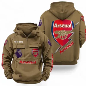 Arsenal F.C. Fans Gift Tactical Quarter Zip Hoodie, All Over Print Tactical Quarter Zip Hoodie For Sport Fan, Custom Name EPL113073025448-Khaki