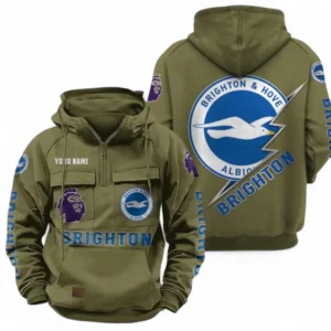 Brighton And Hove Albion F.C Fans Gift Tactical Quarter Zip Hoodie, All Over Print Tactical Quarter Zip Hoodie For Sport Fan, Custom Name EPL113073025449-Army Green