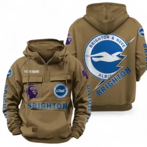 Brighton And Hove Albion F.C Fans Gift Tactical Quarter Zip Hoodie, All Over Print Tactical Quarter Zip Hoodie For Sport Fan, Custom Name EPL113073025449-Khaki