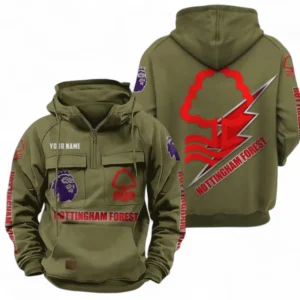 Nottingham Forest F.C Fans Gift Tactical Quarter Zip Hoodie, All Over Print Tactical Quarter Zip Hoodie For Sport Fan, Custom Name EPL113073025452-Army Green