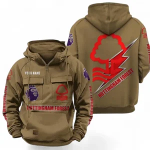 Nottingham Forest F.C Fans Gift Tactical Quarter Zip Hoodie, All Over Print Tactical Quarter Zip Hoodie For Sport Fan, Custom Name EPL113073025452-Khaki
