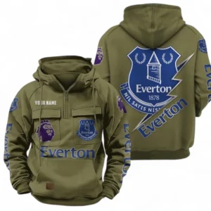 Everton F.C Fans Gift Tactical Quarter Zip Hoodie, All Over Print Tactical Quarter Zip Hoodie For Sport Fan, Custom Name EPL113073025456-Army Green
