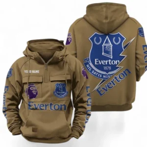 Everton F.C Fans Gift Tactical Quarter Zip Hoodie, All Over Print Tactical Quarter Zip Hoodie For Sport Fan, Custom Name EPL113073025456-Khaki