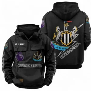 Newcastle United F.C Fans Gift Tactical Quarter Zip Hoodie, All Over Print Tactical Quarter Zip Hoodie For Sport Fan, Custom Name EPL113073025457-Black