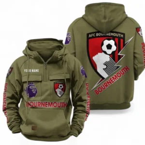 A.F.C. Bournemouth Fans Gift Tactical Quarter Zip Hoodie, All Over Print Tactical Quarter Zip Hoodie For Sport Fan, Custom Name EPL113073025460-Army Green
