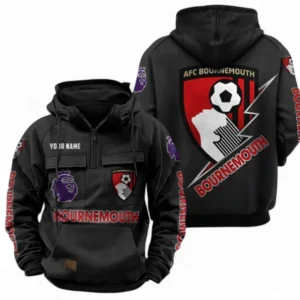 A.F.C. Bournemouth Fans Gift Tactical Quarter Zip Hoodie, All Over Print Tactical Quarter Zip Hoodie For Sport Fan, Custom Name EPL113073025460-Black