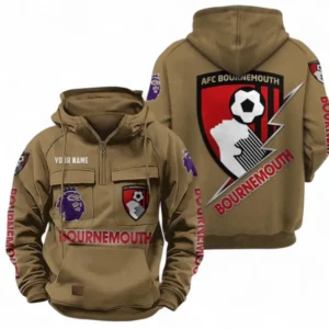 A.F.C. Bournemouth Fans Gift Tactical Quarter Zip Hoodie, All Over Print Tactical Quarter Zip Hoodie For Sport Fan, Custom Name EPL113073025460-Khaki