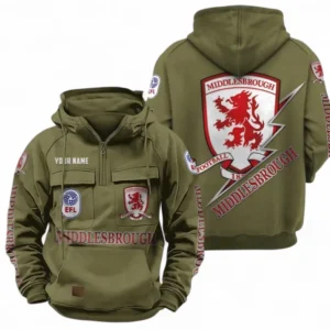 Middlesbrough Fans Gift Tactical Quarter Zip Hoodie, All Over Print Tactical Quarter Zip Hoodie For Sport Fan, Custom Name EPL113073025465-Army Green