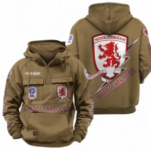 Middlesbrough Fans Gift Tactical Quarter Zip Hoodie, All Over Print Tactical Quarter Zip Hoodie For Sport Fan, Custom Name EPL113073025465-Khaki