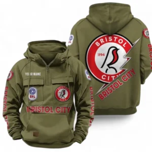 Bristol City Fans Gift Tactical Quarter Zip Hoodie, All Over Print Tactical Quarter Zip Hoodie For Sport Fan, Custom Name EPL113073025466-Army Green