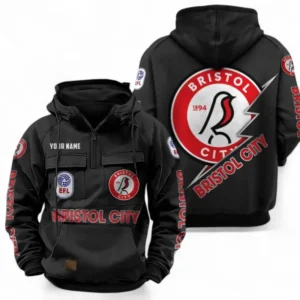 Bristol City Fans Gift Tactical Quarter Zip Hoodie, All Over Print Tactical Quarter Zip Hoodie For Sport Fan, Custom Name EPL113073025466-Black