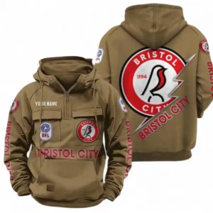 Bristol City Fans Gift Tactical Quarter Zip Hoodie, All Over Print Tactical Quarter Zip Hoodie For Sport Fan, Custom Name EPL113073025466-Khaki