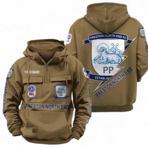 Preston North End Fans Gift Tactical Quarter Zip Hoodie, All Over Print Tactical Quarter Zip Hoodie For Sport Fan, Custom Name EPL113073025468-Khaki