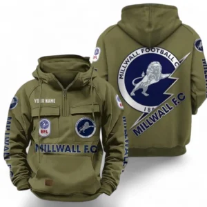 Millwall Fans Gift Tactical Quarter Zip Hoodie, All Over Print Tactical Quarter Zip Hoodie For Sport Fan, Custom Name EPL113073025471-Army Green
