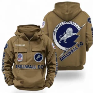 Millwall Fans Gift Tactical Quarter Zip Hoodie, All Over Print Tactical Quarter Zip Hoodie For Sport Fan, Custom Name EPL113073025471-Khaki