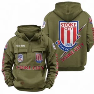 Stoke City Fans Gift Tactical Quarter Zip Hoodie, All Over Print Tactical Quarter Zip Hoodie For Sport Fan, Custom Name EPL113073025472-Army Green