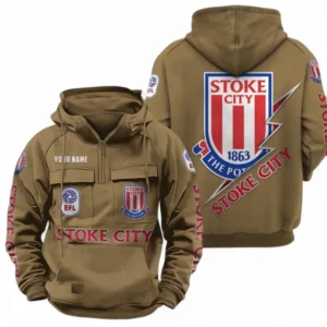 Stoke City Fans Gift Tactical Quarter Zip Hoodie, All Over Print Tactical Quarter Zip Hoodie For Sport Fan, Custom Name EPL113073025472-Khaki