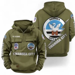 Swansea City Fans Gift Tactical Quarter Zip Hoodie, All Over Print Tactical Quarter Zip Hoodie For Sport Fan, Custom Name EPL113073025474-Army Green