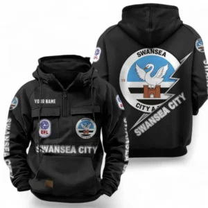 Swansea City Fans Gift Tactical Quarter Zip Hoodie, All Over Print Tactical Quarter Zip Hoodie For Sport Fan, Custom Name EPL113073025474-Black