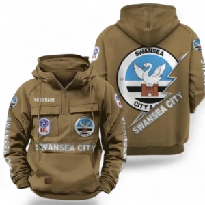 Swansea City Fans Gift Tactical Quarter Zip Hoodie, All Over Print Tactical Quarter Zip Hoodie For Sport Fan, Custom Name EPL113073025474-Khaki