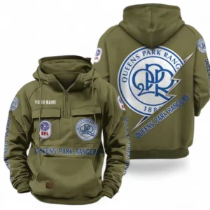 Queens Park Rangers Fans Gift Tactical Quarter Zip Hoodie, All Over Print Tactical Quarter Zip Hoodie For Sport Fan, Custom Name EPL113073025475-Army Green