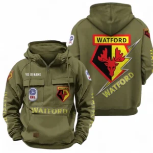 Watford Fans Gift Tactical Quarter Zip Hoodie, All Over Print Tactical Quarter Zip Hoodie For Sport Fan, Custom Name EPL113073025477-Army Green