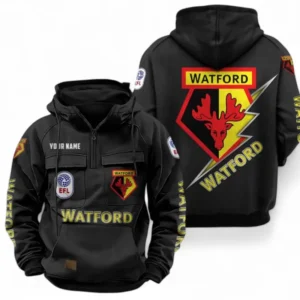 Watford Fans Gift Tactical Quarter Zip Hoodie, All Over Print Tactical Quarter Zip Hoodie For Sport Fan, Custom Name EPL113073025477-Black