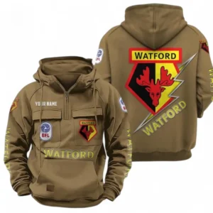 Watford Fans Gift Tactical Quarter Zip Hoodie, All Over Print Tactical Quarter Zip Hoodie For Sport Fan, Custom Name EPL113073025477-Khaki