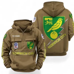 Norwich City Fans Gift Tactical Quarter Zip Hoodie, All Over Print Tactical Quarter Zip Hoodie For Sport Fan, Custom Name EPL113073025480-Khaki