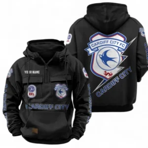 Cardiff City Fans Gift Tactical Quarter Zip Hoodie, All Over Print Tactical Quarter Zip Hoodie For Sport Fan, Custom Name EPL113073025482-Black