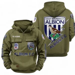 West Bromwich Albion Fans Gift Tactical Quarter Zip Hoodie, All Over Print Tactical Quarter Zip Hoodie For Sport Fan, Custom Name EPL113073025485-Army Green