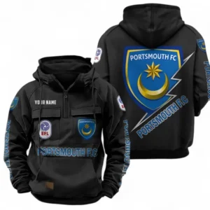 Portsmouth Fans Gift Tactical Quarter Zip Hoodie, All Over Print Tactical Quarter Zip Hoodie For Sport Fan, Custom Name EPL113073025486-Black