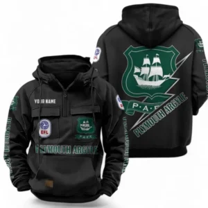 Plymouth Argyle Fans Gift Tactical Quarter Zip Hoodie, All Over Print Tactical Quarter Zip Hoodie For Sport Fan, Custom Name EPL113073025487-Black