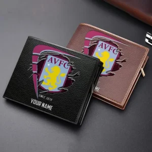 Aston Villa Fans Gift Horizontal Leather Wallet, All Over Print Horizontal Leather Wallet For Sport Fan, Custom Name EPL114073125344-Black