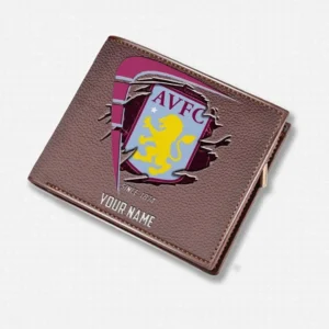Aston Villa Fans Gift Horizontal Leather Wallet, All Over Print Horizontal Leather Wallet For Sport Fan, Custom Name EPL114073125344-Brown